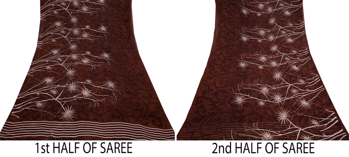 Indian Vintage Sari Maroon Pure Georgette Silk Printed Sarees 5Yd Craft Fabric Sewing Soft Light Dress Making/ Designing Quilting Crafting