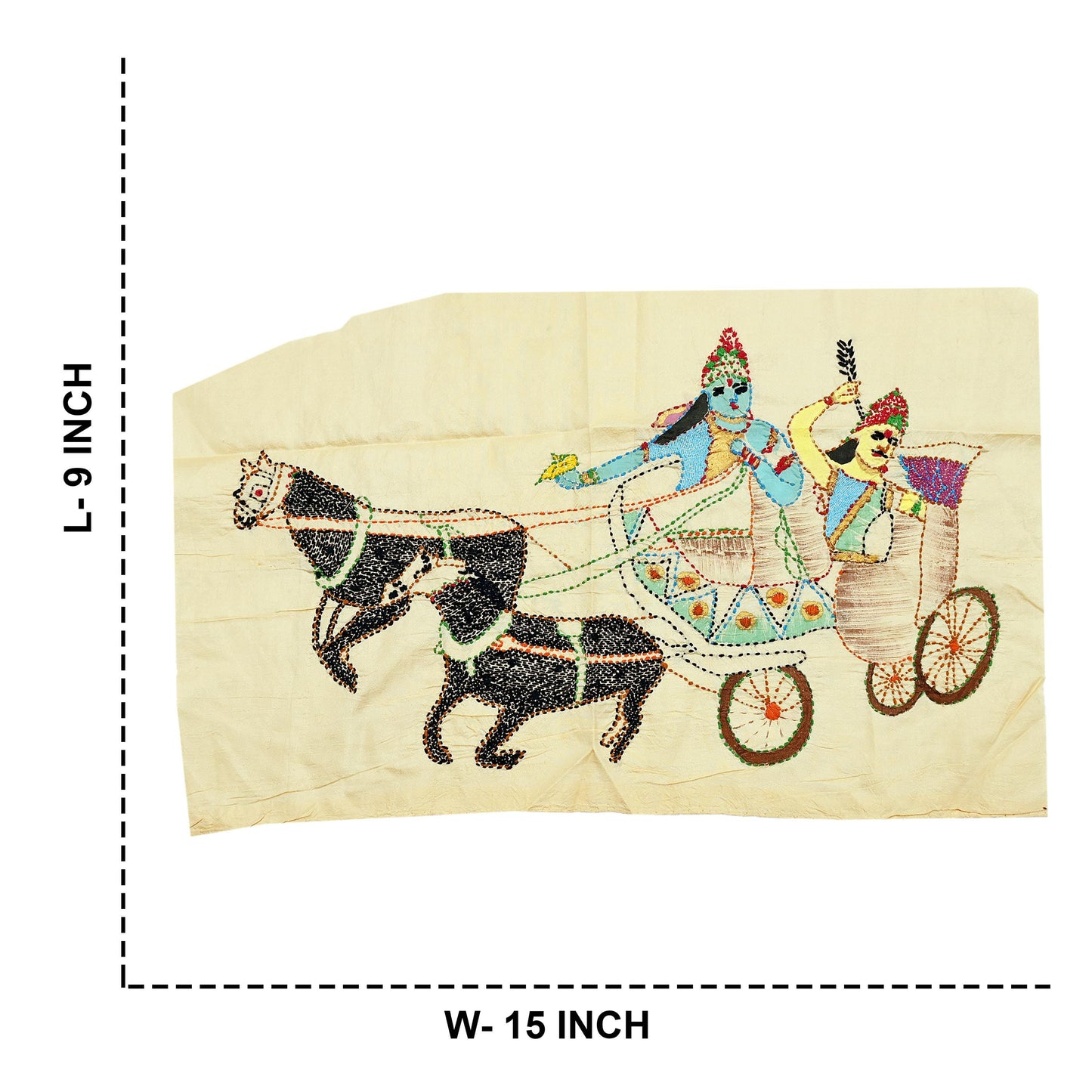 Vintage Beige Pure Silk Hand Embroidered Kantha Sari Rare Applique - set of 2 VERY OLD ANTIQUE Snippets Remnants Craft Journals horses
