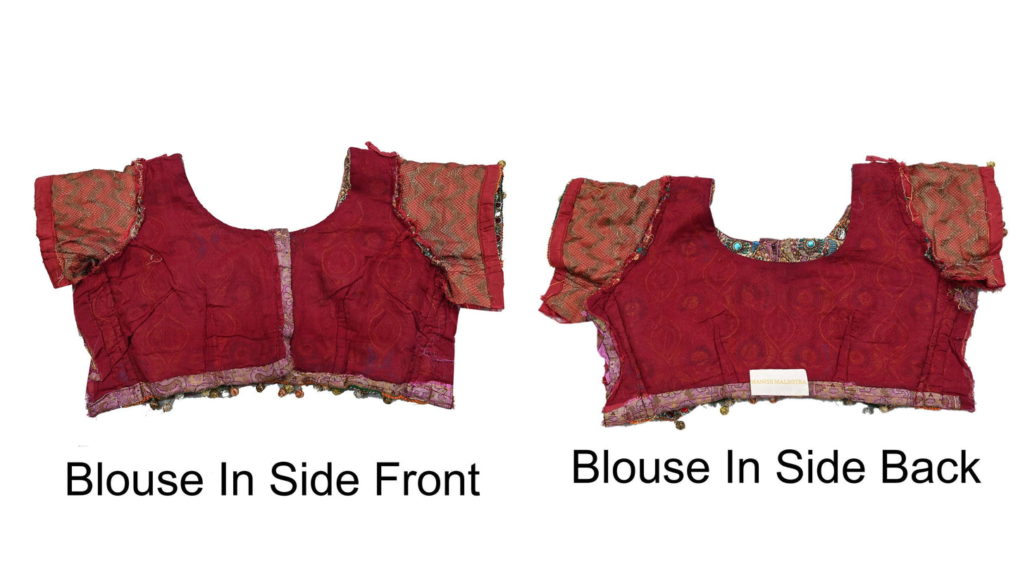 Indian Pre-owned Red Pure satin silk Hand Embroidered By Designer manish malhotra Blouse/Top/Crop M Size Party wear Bollywood