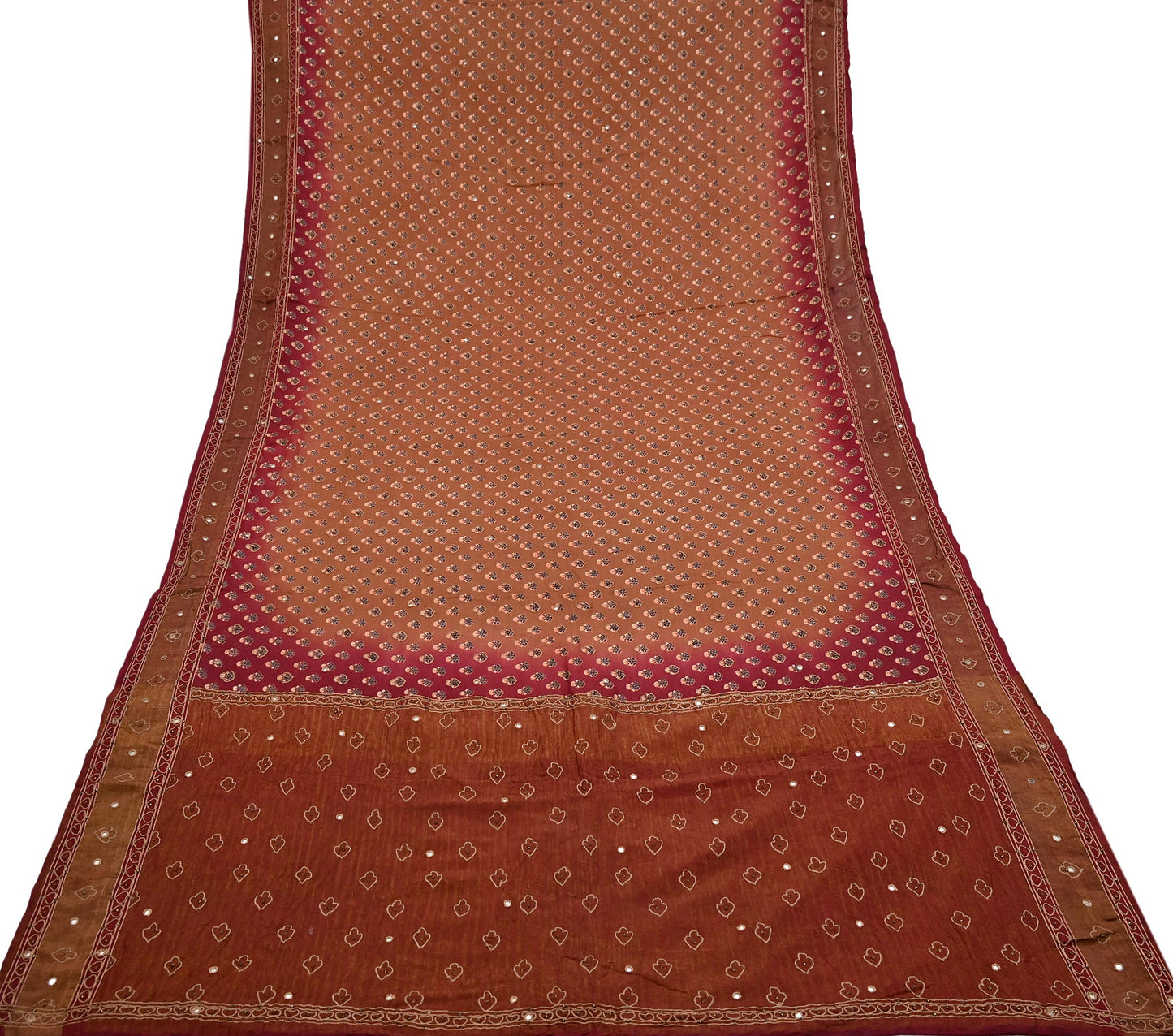 Indian Vintage Dupatta Maroon & Brown Long Stole Pure Silk Hand Embroidered Printed Fabric Scarves Veil Scarf Wrap Hijab Party wear veil