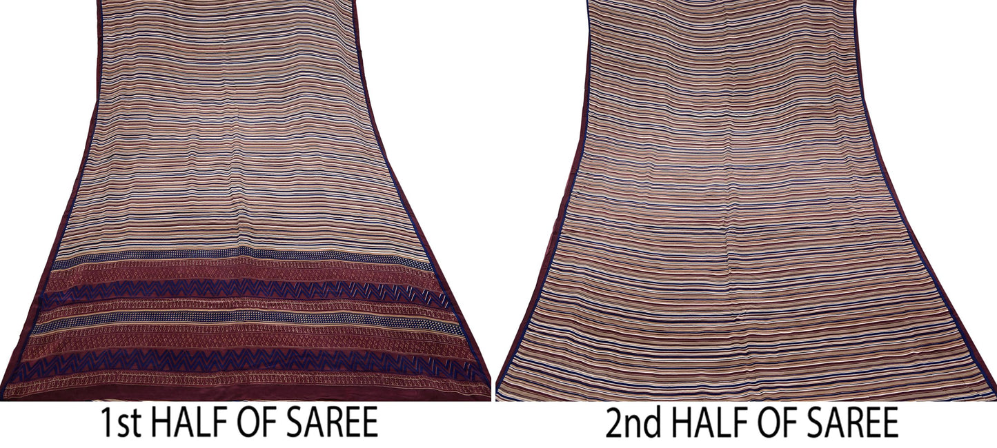 Two halves of a saree with striped patterns on a white background
