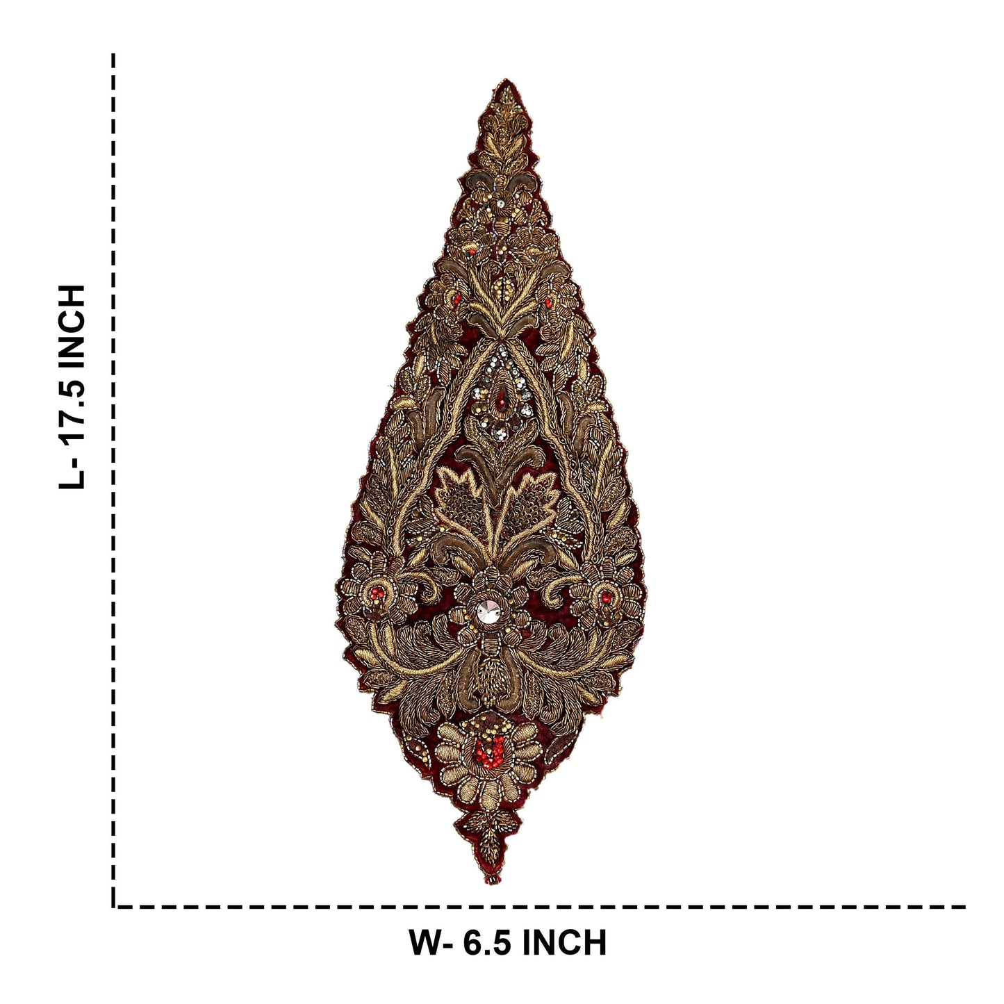 Indian Vintage Maroon velvet Appliques Set of 1 | Hand-Embroidered Floral Patches with Zardozi,Dabka, Zari,for Craft, Journals