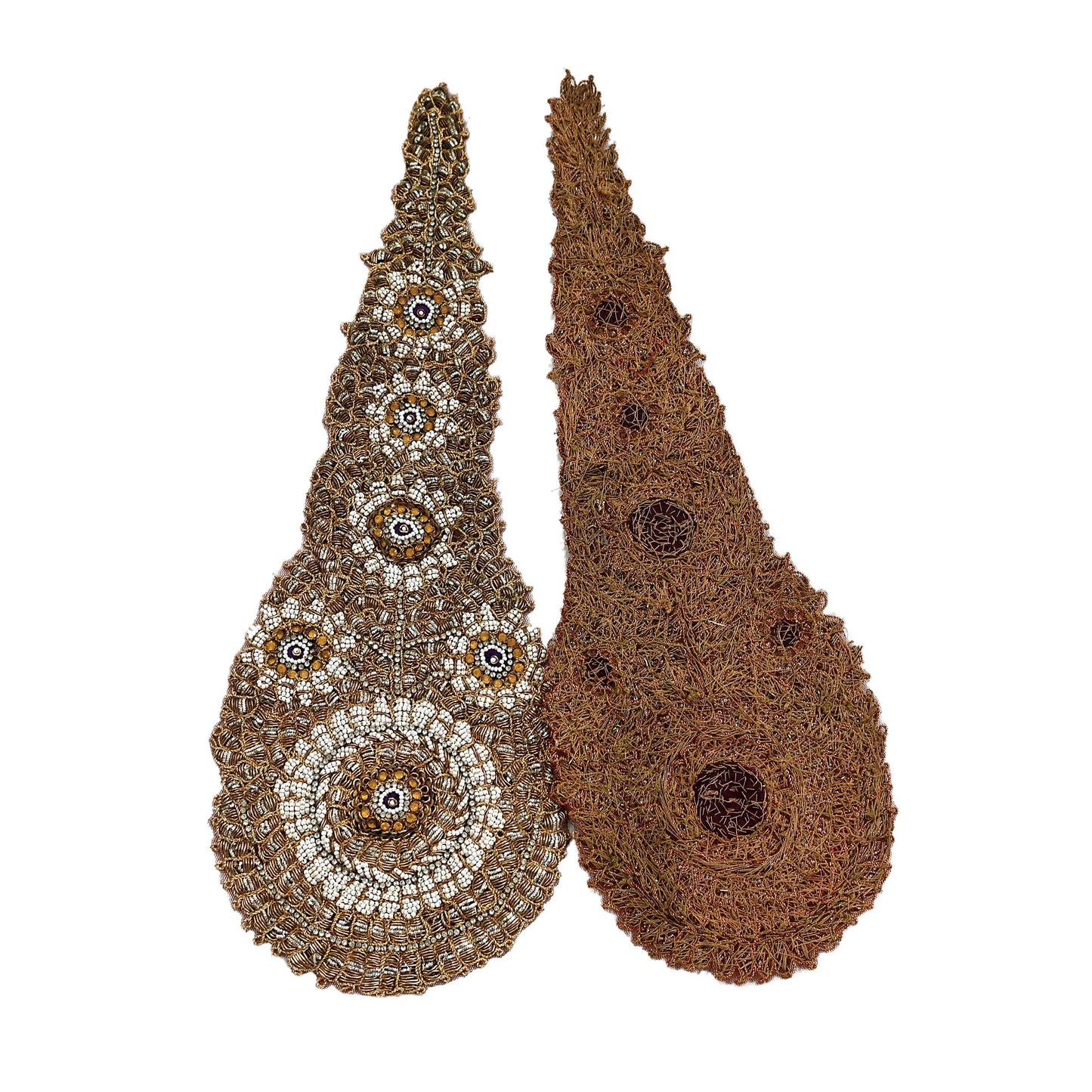 Indian Vintage Net/Mesh Appliques Set of 1 | Hand-Embroidered Floral Patches with Zardozi,Dabka, Zari,for Craft, Journals