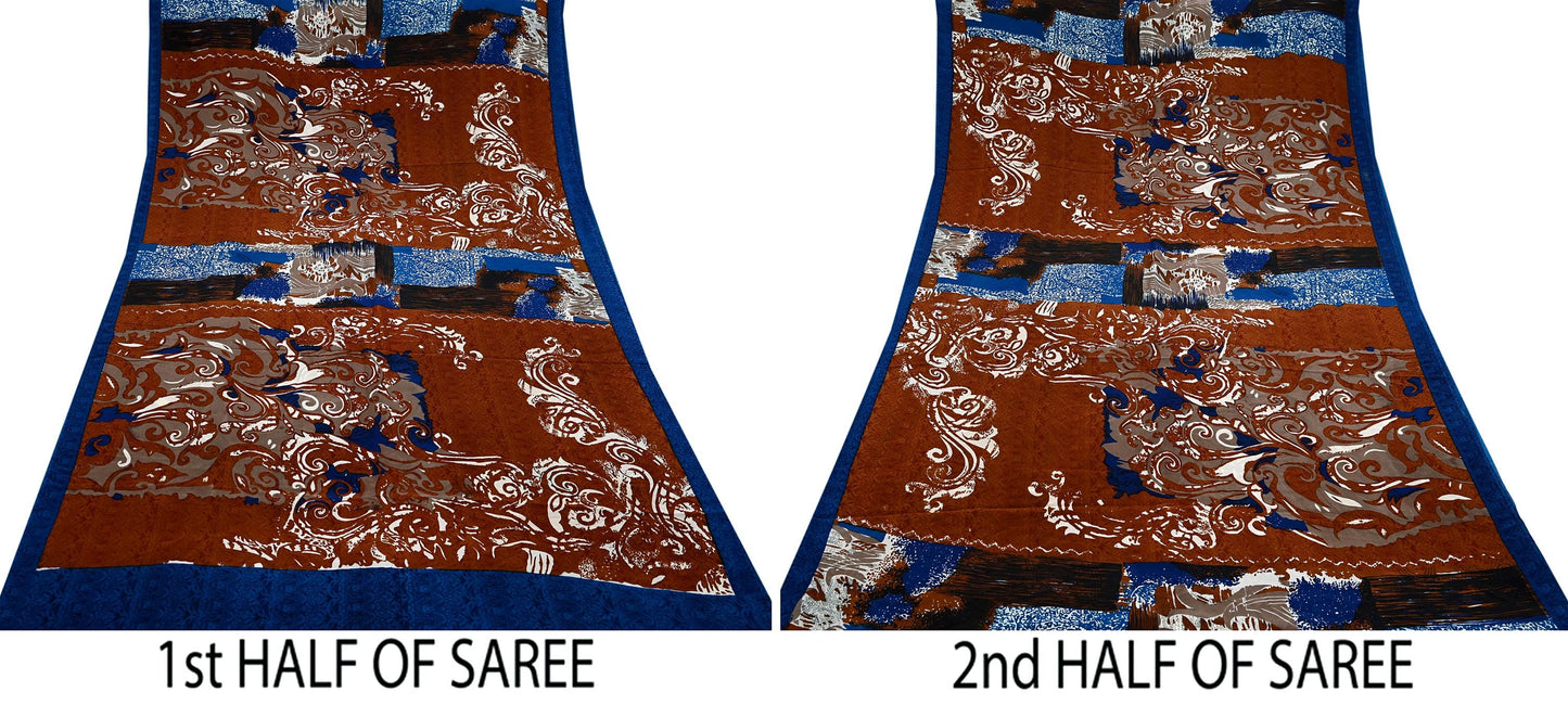 Indian Vintage Sari Multi Pure Crepe Silk Printed Saree 6yard Sewing Ethnic Wrap Craft Fabric Dressmaking Crafting Upcycle Quilting