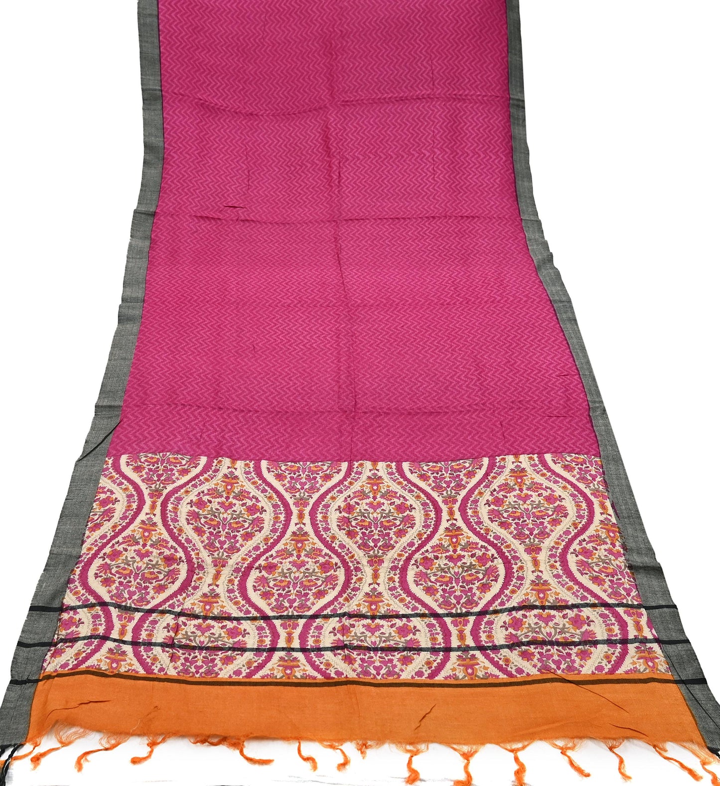 Vintage Pink & Ivory Long Stole Pure Woolen Scarf Printed Dupatta Infinity Scarves Sarong Wrap Veil Woman Hijab Shawl Craft Fabric Fringes