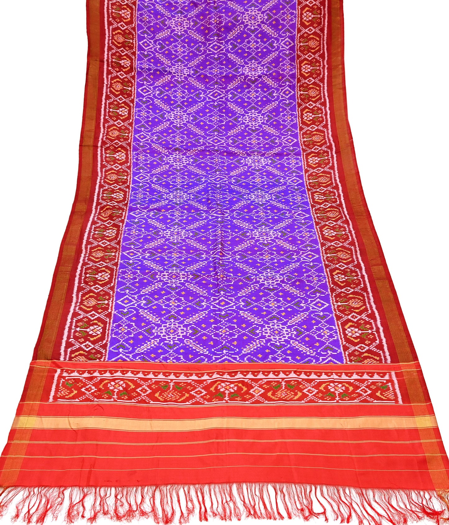 Indian Vintage Purple & red Dupatta Long Stole Hand woven Ikat Patola Hijab Pure Silk Scarves Veil Fringes