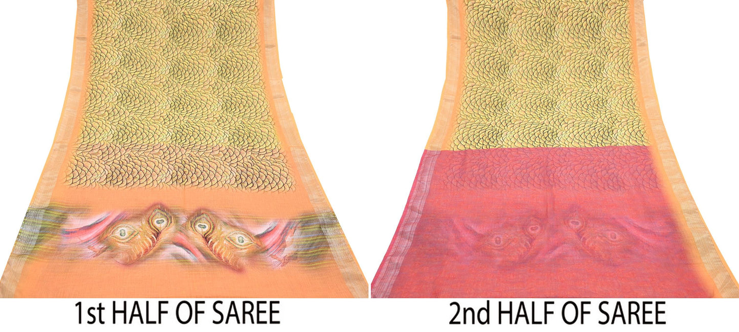 Indian Vintage Multi Saree Digital Printed Cotton Sari Craft Fabric 5Yd Sewing Sarong Wrap Boho Geometric/Abstract Dress making Quilting