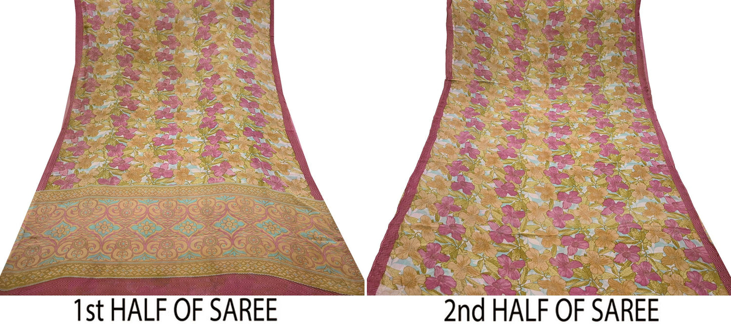 Indian Vintage Multi Saree Pure Georgette Silk Printed Sari Craft Fabric Sewing 6Yard Soft Light Dress Making Floral