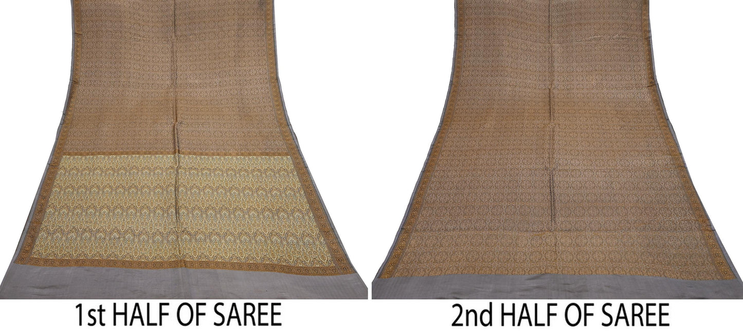 Indian Vintage Sari Dusty Purple Heavy Pure Satin Silk Hand Woven Tanchoi Sarees Ethnic Wear 5Yd Paisley Craft Fabric Dress Making Crafting