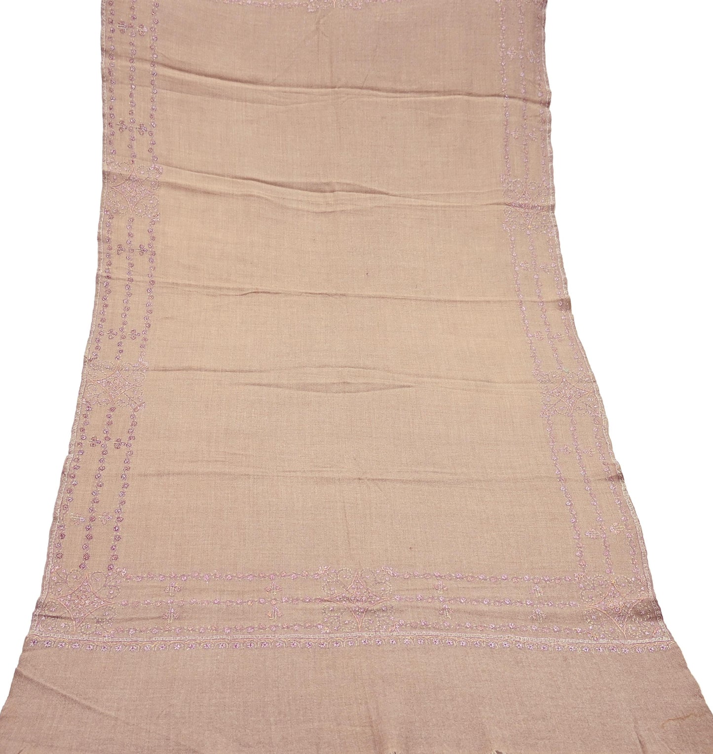 Indian Vintage Beige Shawl Pure Woolen Handmade Suzani Long Throw Stole Warm Floral Design Soft Soft Cozy