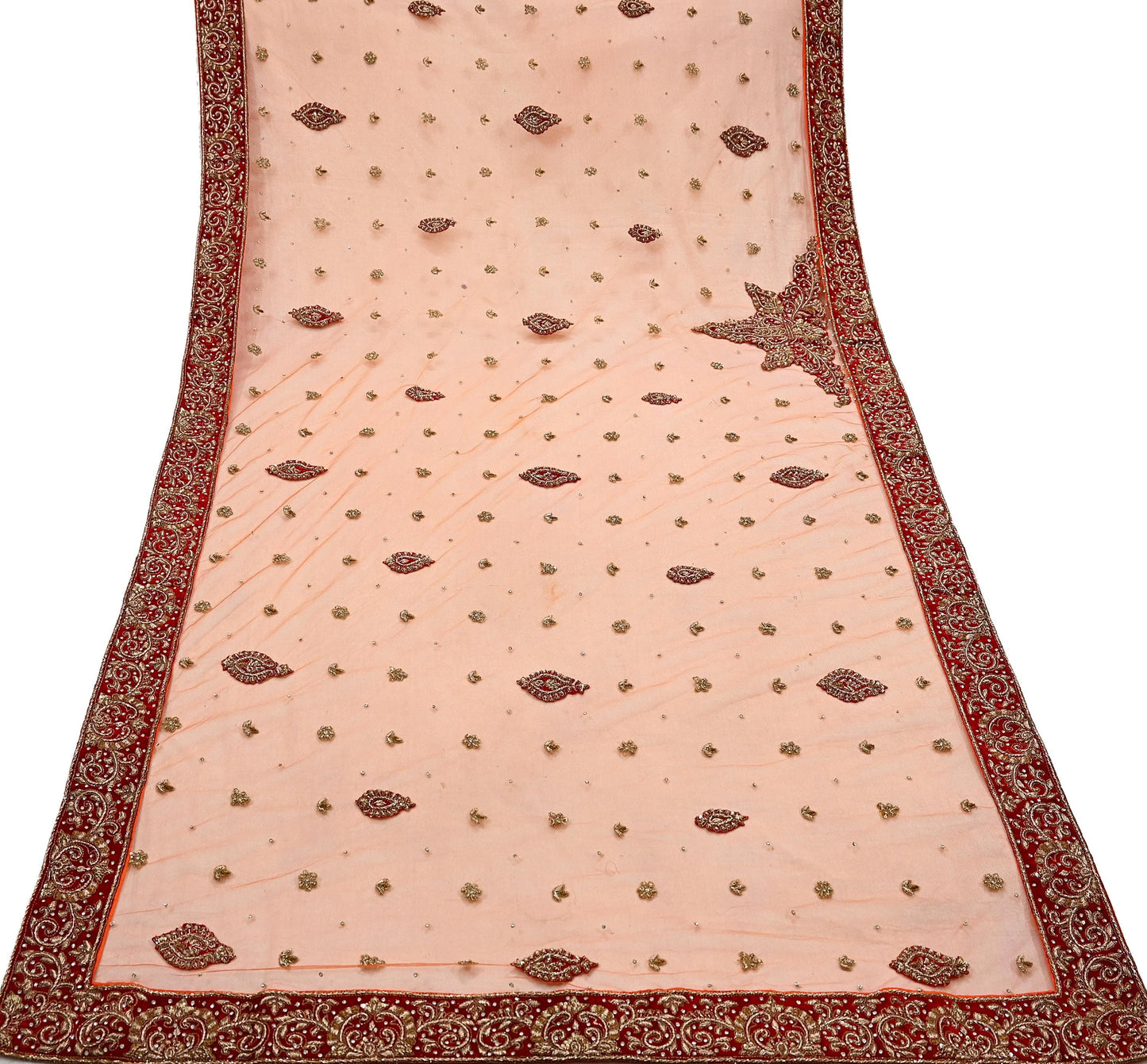 Indian party wear Orange Net Hand Embroidered Semi Stitched Lehenga Set of 2pcs Bollywood style wedding wear