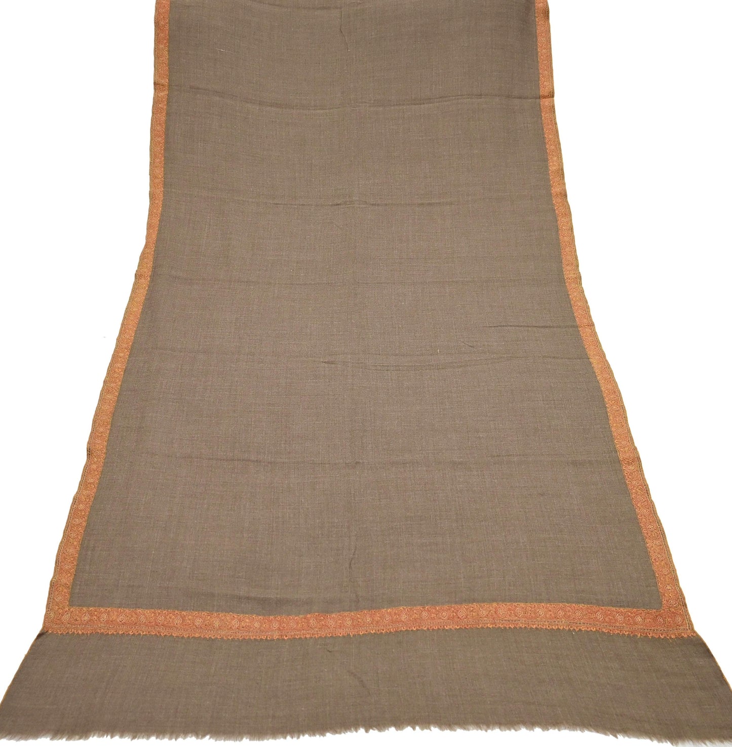 Indian Vintage Brown Shawl Pure Woolen Handmade Suzani Long Throw Stole Warm Stole Paisley Design Soft Soft Cozy