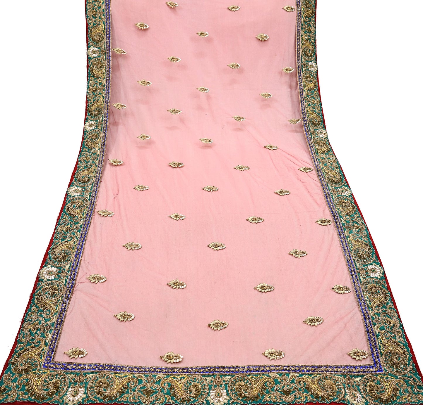 Indian Heavy Wedding Dupatta Red Net Long Stole Hand Embroidered By Designer Sabyasachi Scarves Zardozi Bridal Veil