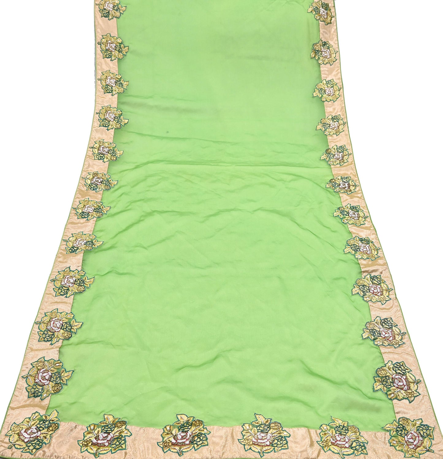 Indian Pre-owned Heavy Green Pure Organza Silk Hand Embroidered Dupatta Designer By Manish Malhotra Zardozi Bridal Veil