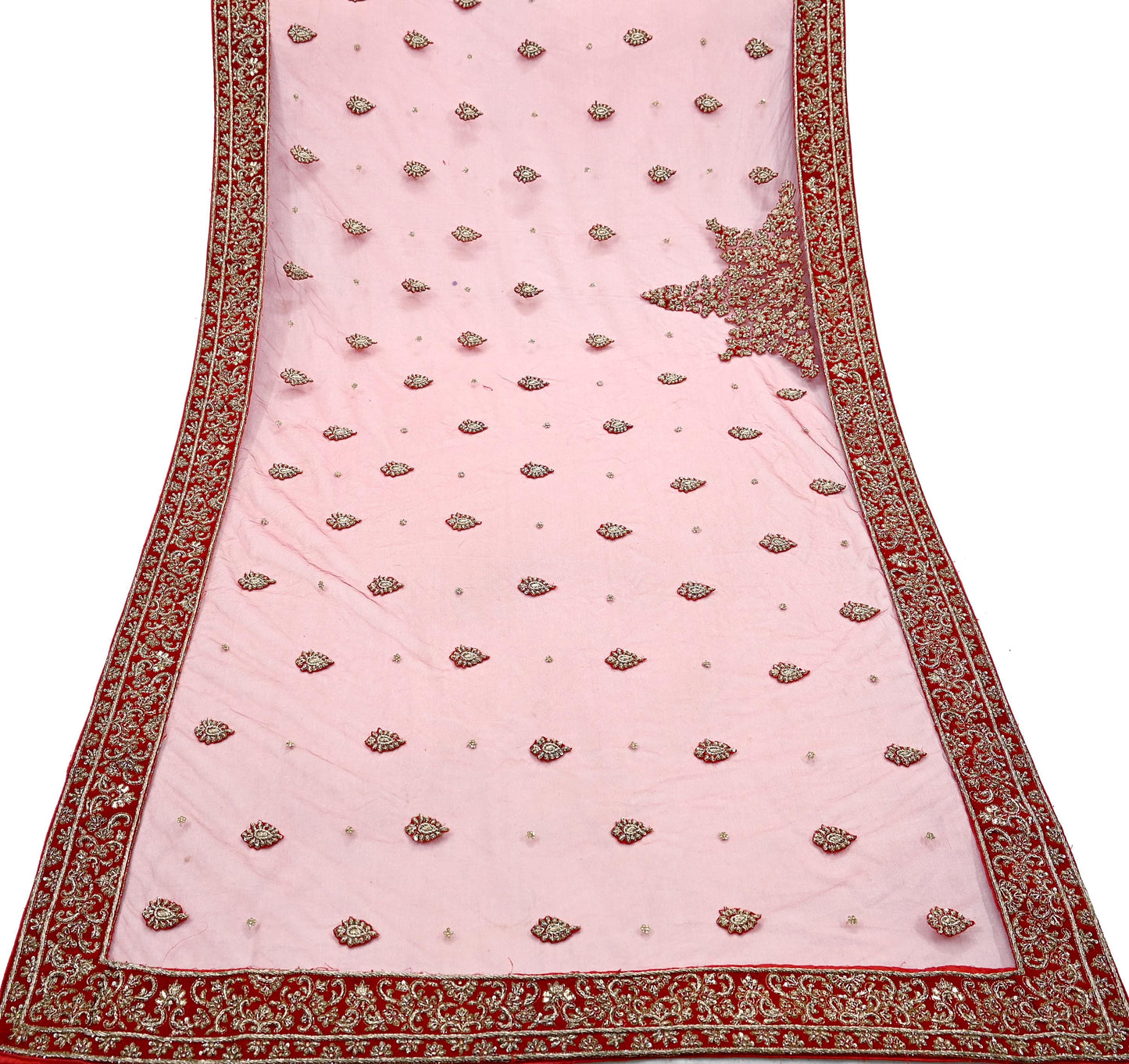 Indian Heavy Wedding Red Velvet/Net Hand Embroidered Semi Stitched Lehenga Set of 3pcs Bollywood style wedding wear