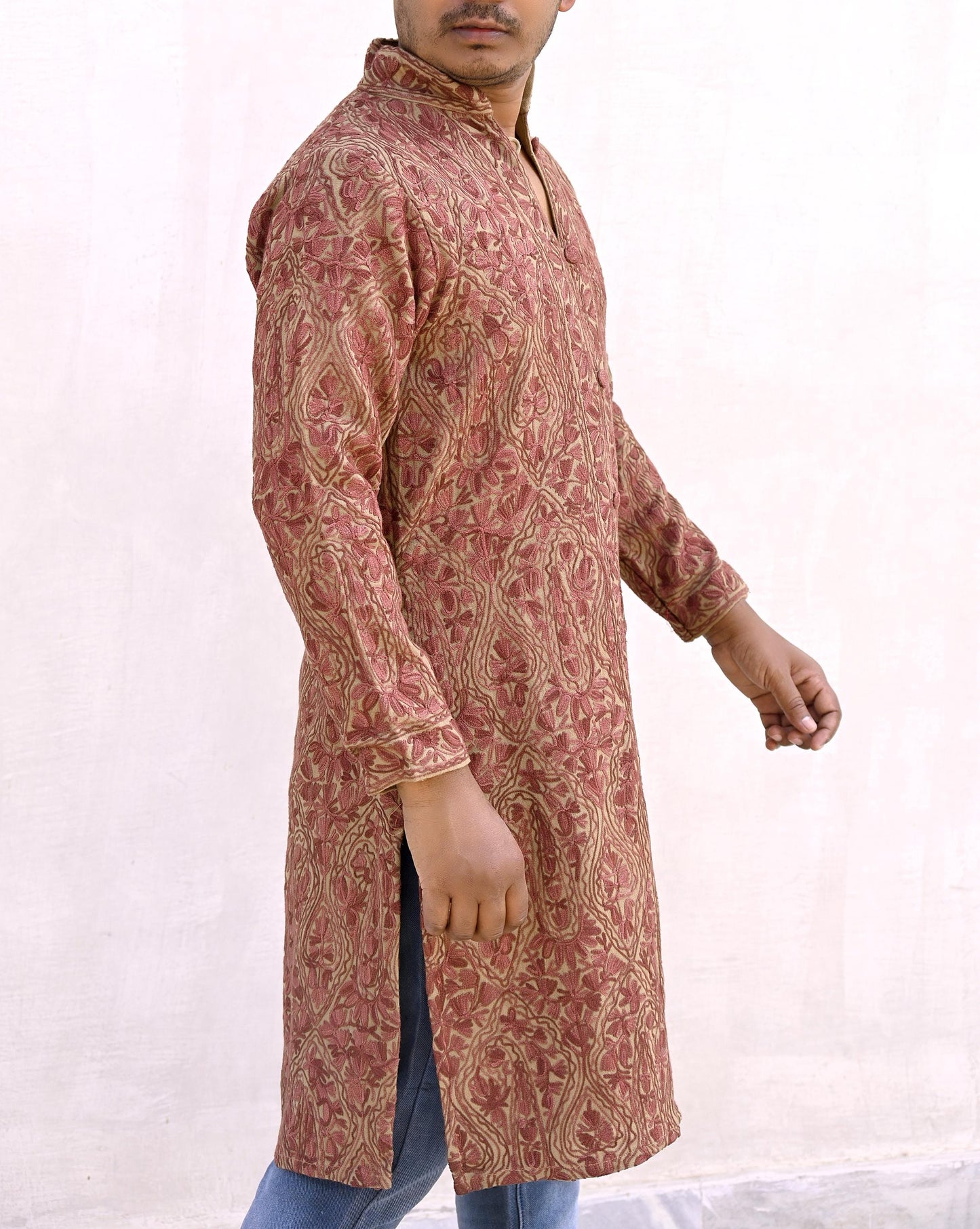 Indian Vintage Green Embroidered Kashmiri Coat, Aari Embroidery, Pure Woolen Coat, Boho Jacket For Both Women/Men Indian Coat