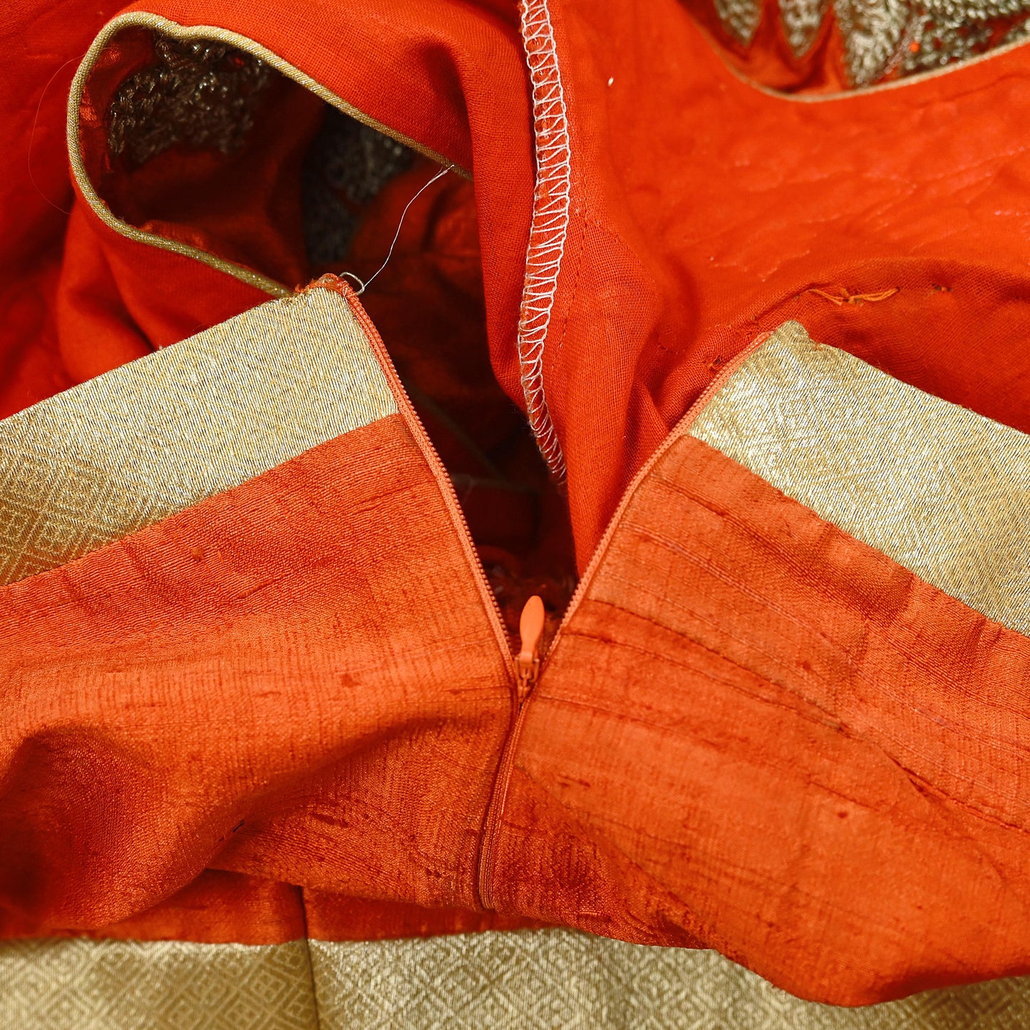 Indian Pre-owned Orange raw silk Hand Embroidered By Designer manish malhotra Padded Blouse/Top/Crop XL Size Party wear Bollywood