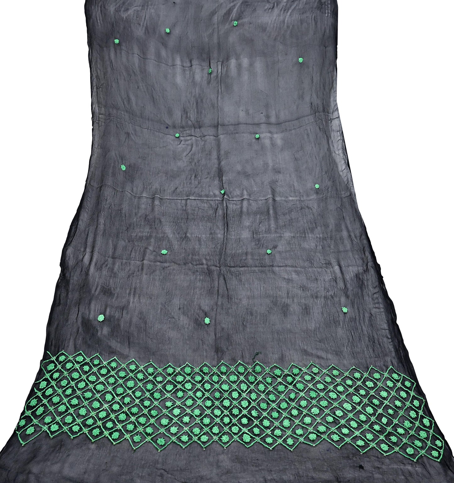 Indian Vintage Dupatta Black Long Stole Blend Georgette Hand Embroidered Stole Scarves Party wear