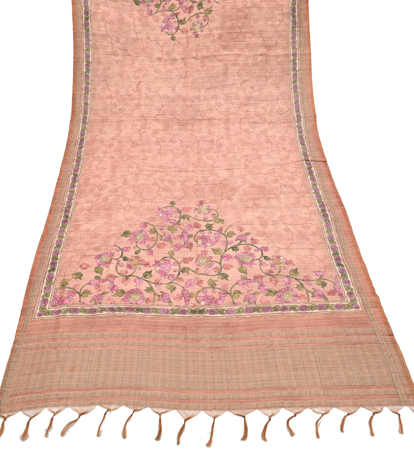 Indian Vintage Dupatta Peach & Brown Long Stole Artificial Silk Woven Printed Scarves Veil Scarf Wrap Soft Hijab Party wear veil Fringes