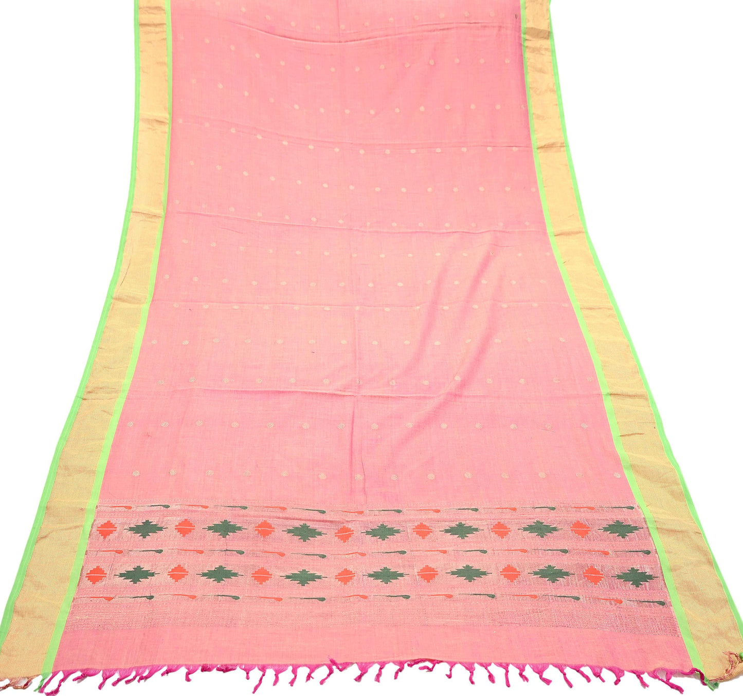 Indian Vintage Dupatta Pink Pure Cotton Long Stole Handloom Paithani Dupatta Scarves Veil Tissue Silk Muniya Border