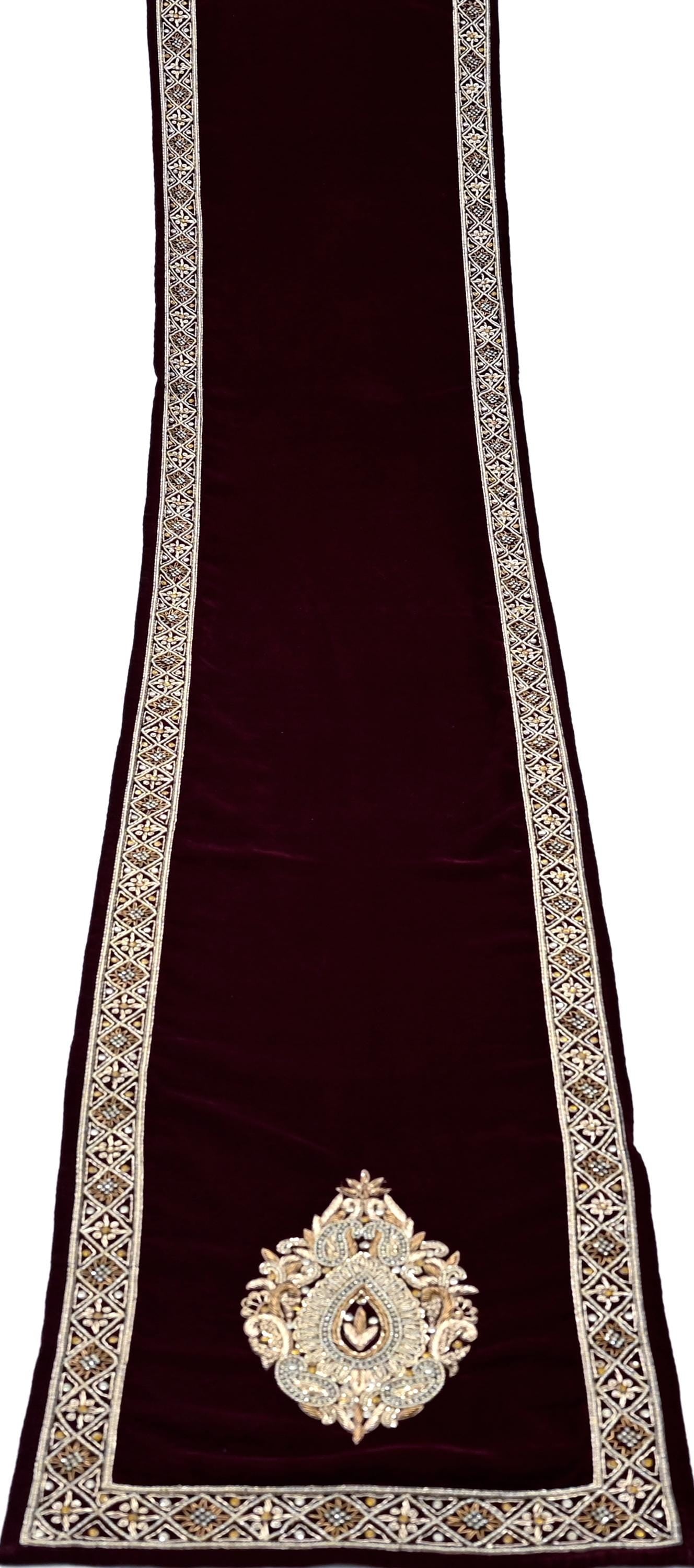 Indian Vintage Maroon Velvet Long Stole Hand Embroidered Scarves Zari Hijab Veil Wrap Bridal Dupatta Paisley