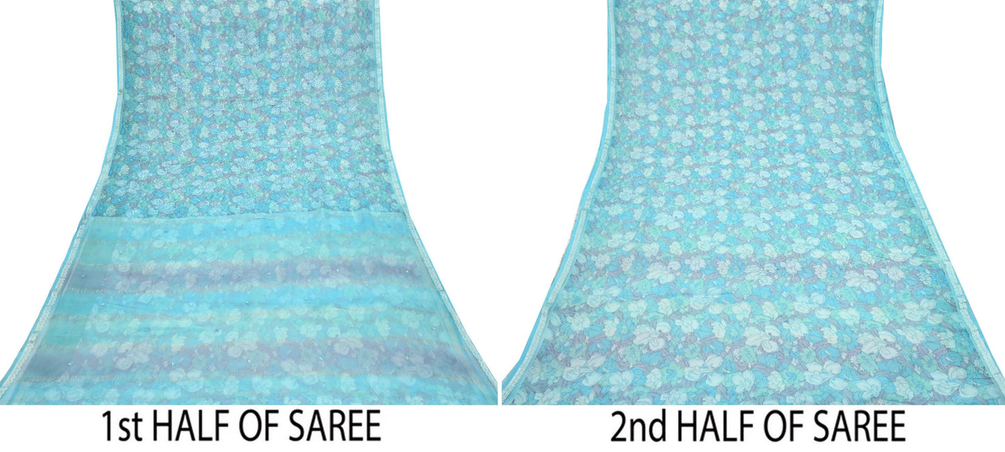 Indian Vintage Sari Hand Embroidered Printed 100% Pure Georgette Silk Saree Craft Fabric 5Yd Ethnic Soft Dress making For Crafting Quilting