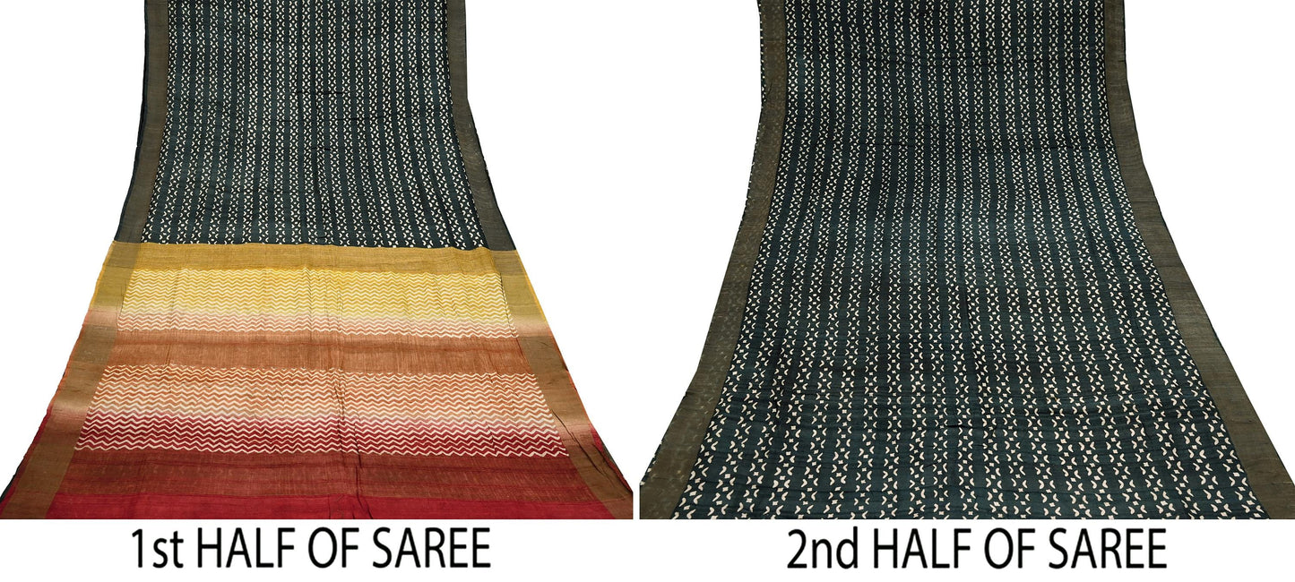 Indian Vintage Heavy Sari Maroon & Black Pure Khadi Silk Handloom Saree Craft Fabric 5yd Ethnic Wear Dress making For Crafting Quilting