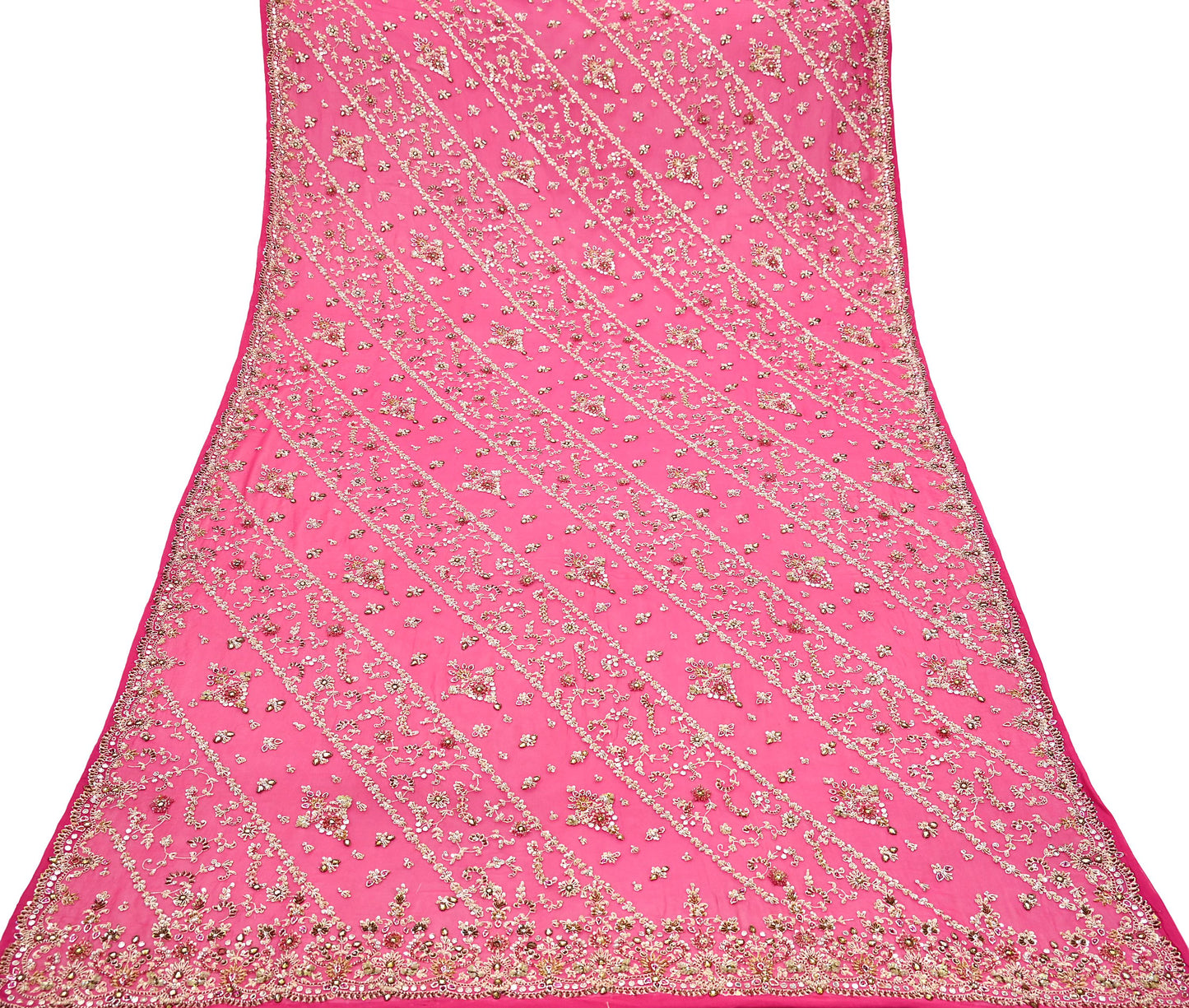 Indian Vintage Heavy Pink Bridal Dupatta Pure Georgette Silk Hand Embroidered Zardozi, Dabka, Zari Work Party Wear Long Stole