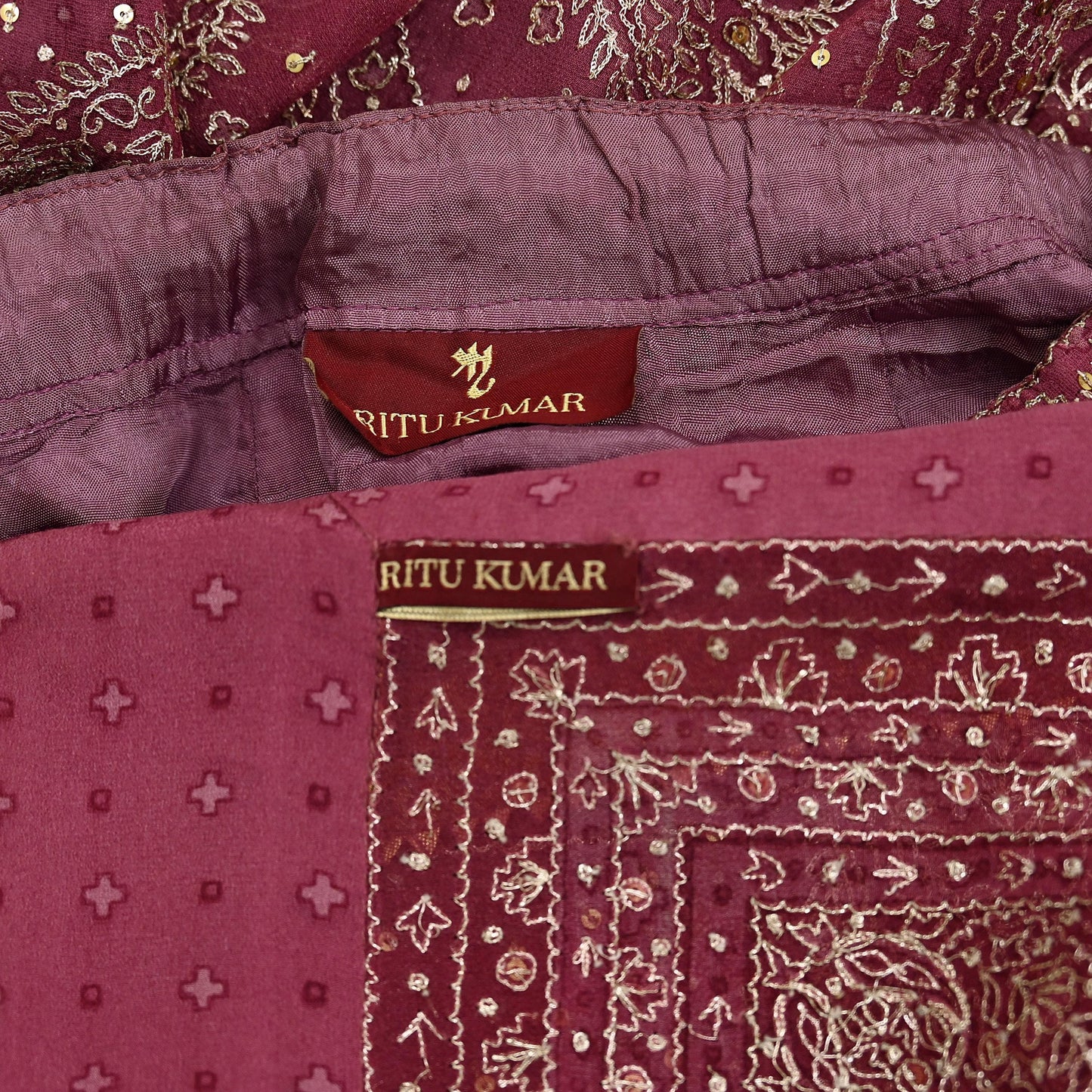 Indian Pre-owned Onion Pink Pure Georgette Silk Hand Embroidered Ritu Kumar Designer Lehenga 3pcs Set Ethnic Bollywood Party Wear