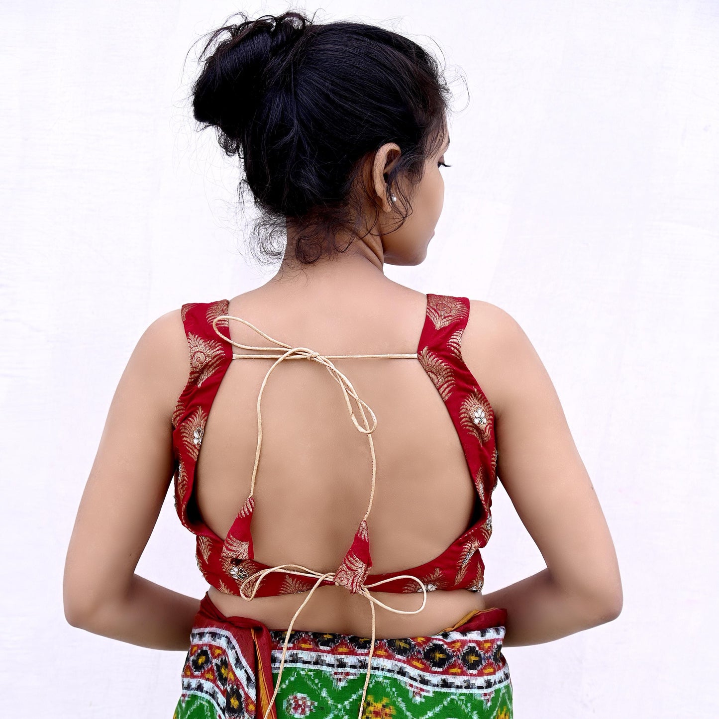 Indian New Red Pure Georgette Silk Hand Embroidered/Woven Sleeveless Padded Blouse/Top/Crop Party wear Bollywood One Of a Kind Blouse