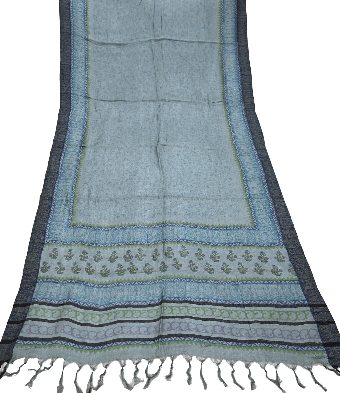 Indian Vintage Gray Long Stole Pure Woolen Scarf Dupatta Infinity Scarves Printed Sarong Wrap Craft Fabric Veil Hijab Shawl