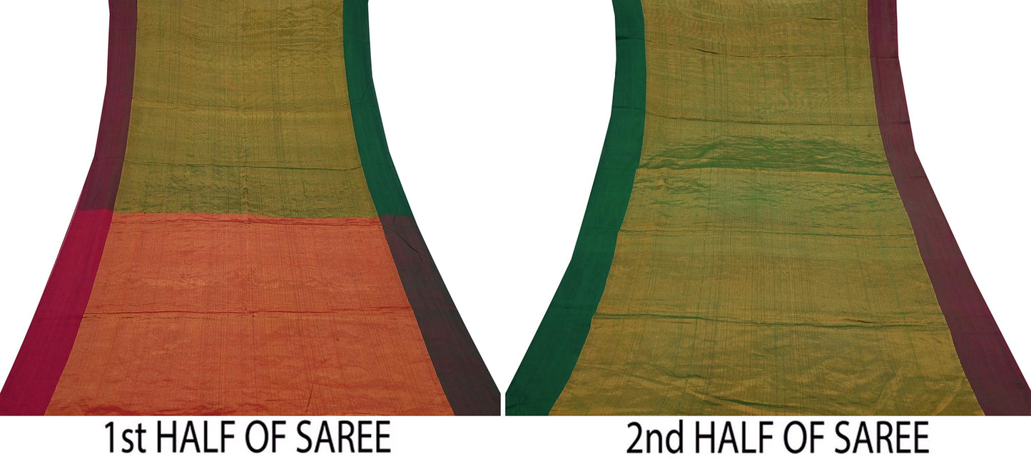 Indian Vintage Heavy Green & Maoon Woven Kanjivaram Saree 100% Pure Silk Sari Zari 5Yard Paisley Dress making Crafting Quilting Upcycle