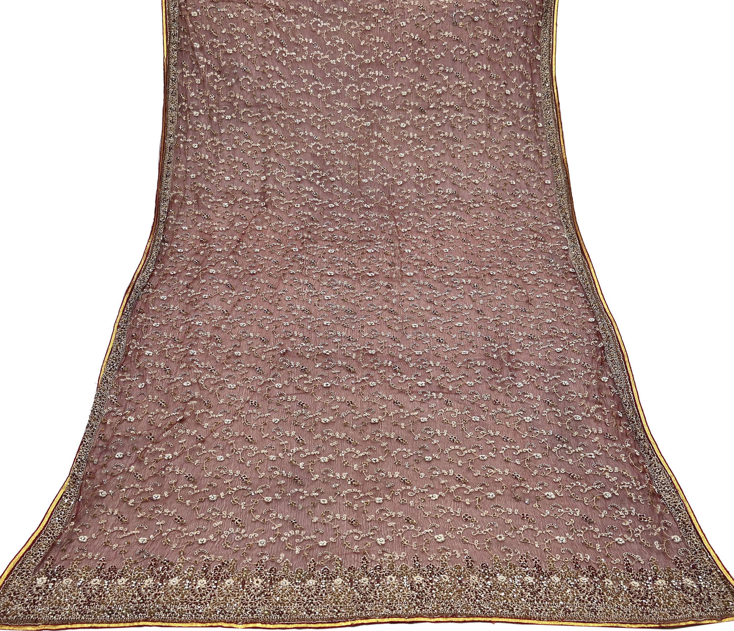 Indian Vintage Heavy Wedding Maroon Dupatta Net Mesh Long Stole Hand Embroidered Scarves Golden Zardozi Zari Sequins Dridal Veil Hijab