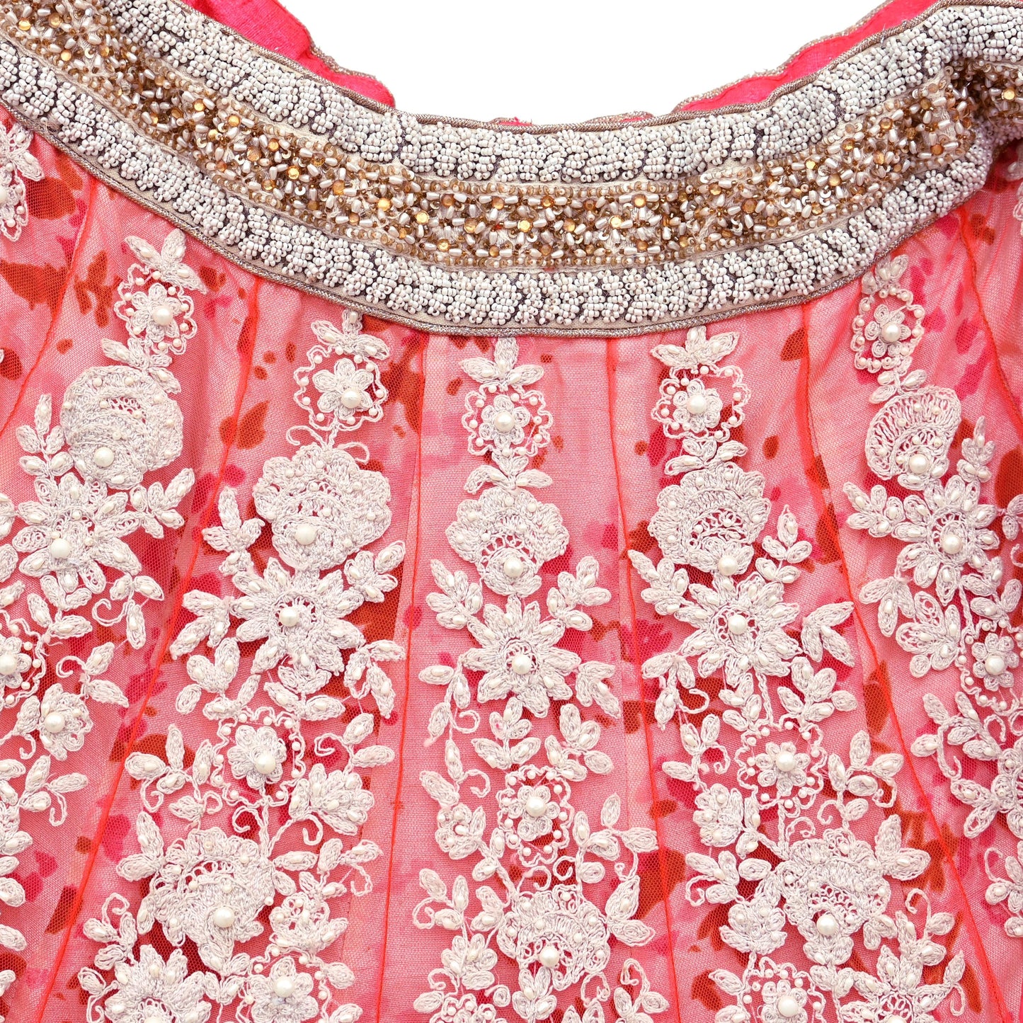Pre-Owned Designer Abu Jani Hand Embroidered Pink Net Lehenga Skirt with Pearl Beads Sequins Work Bridal Couture Heavy Indian Wear