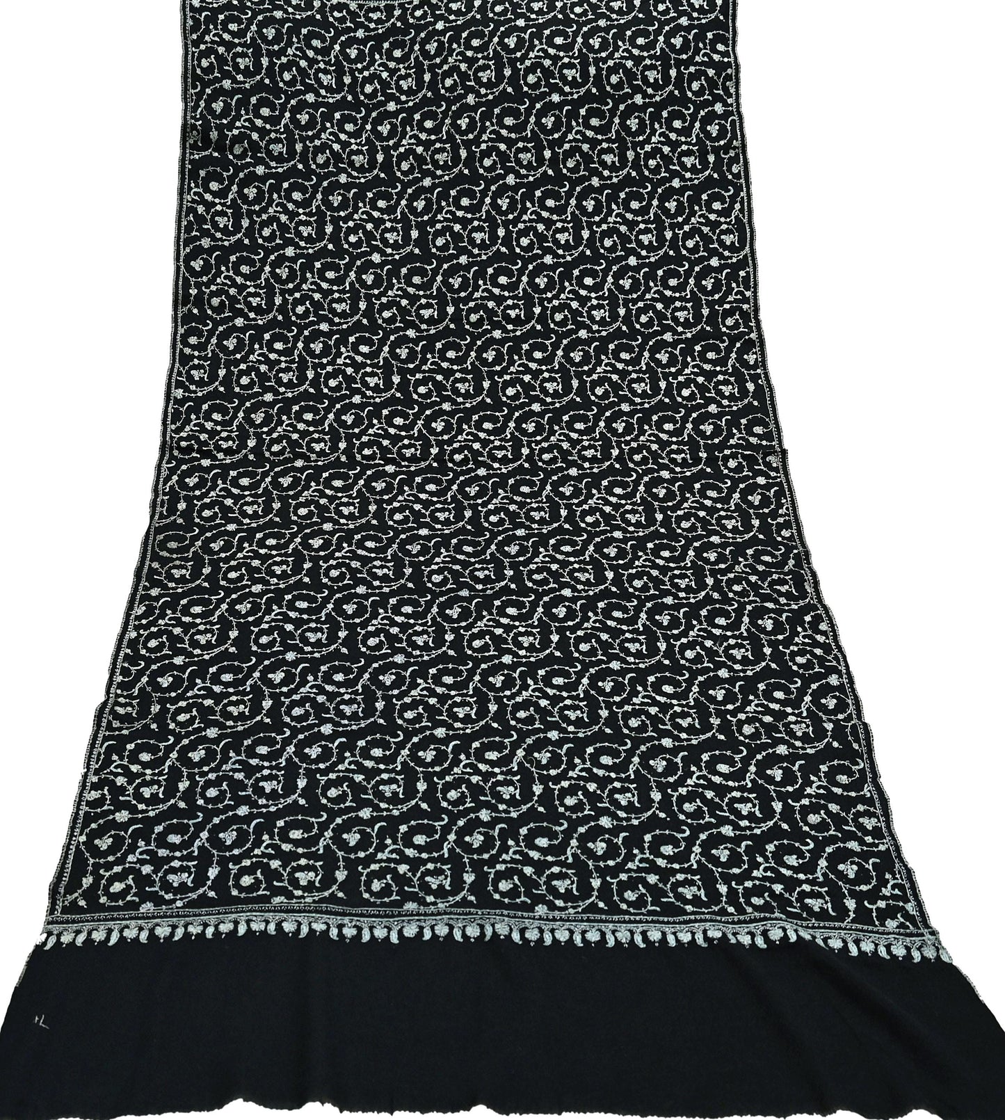 Indian Vintage Black Shawl Pure Woolen Handmade Suzani Long Throw Stole Warm Stole Paisley Design Soft Soft Cozy