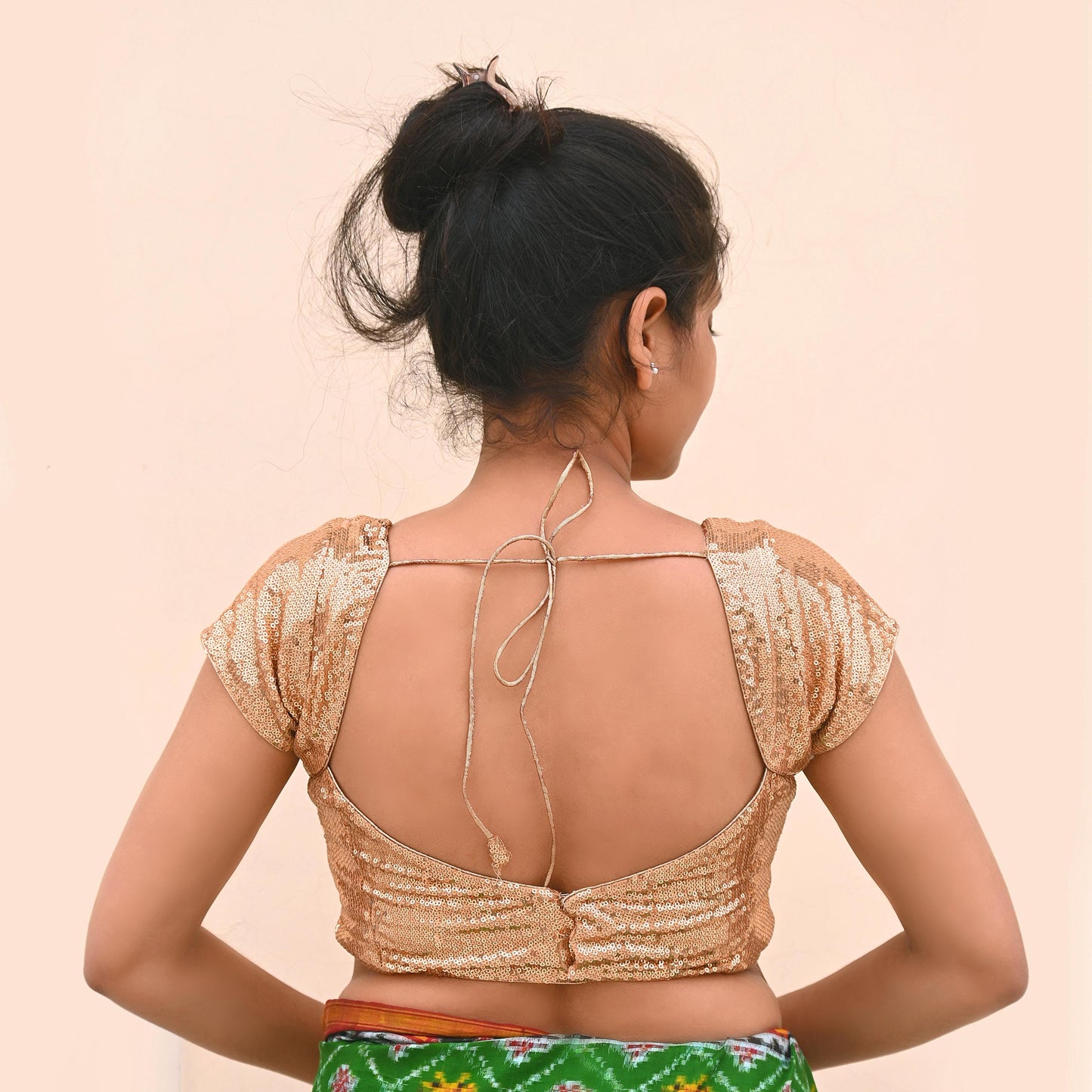 Indian New Golden Beige Georgette Embroidered Padded Blouse/Top/Crop M Size Party wear Bollywood