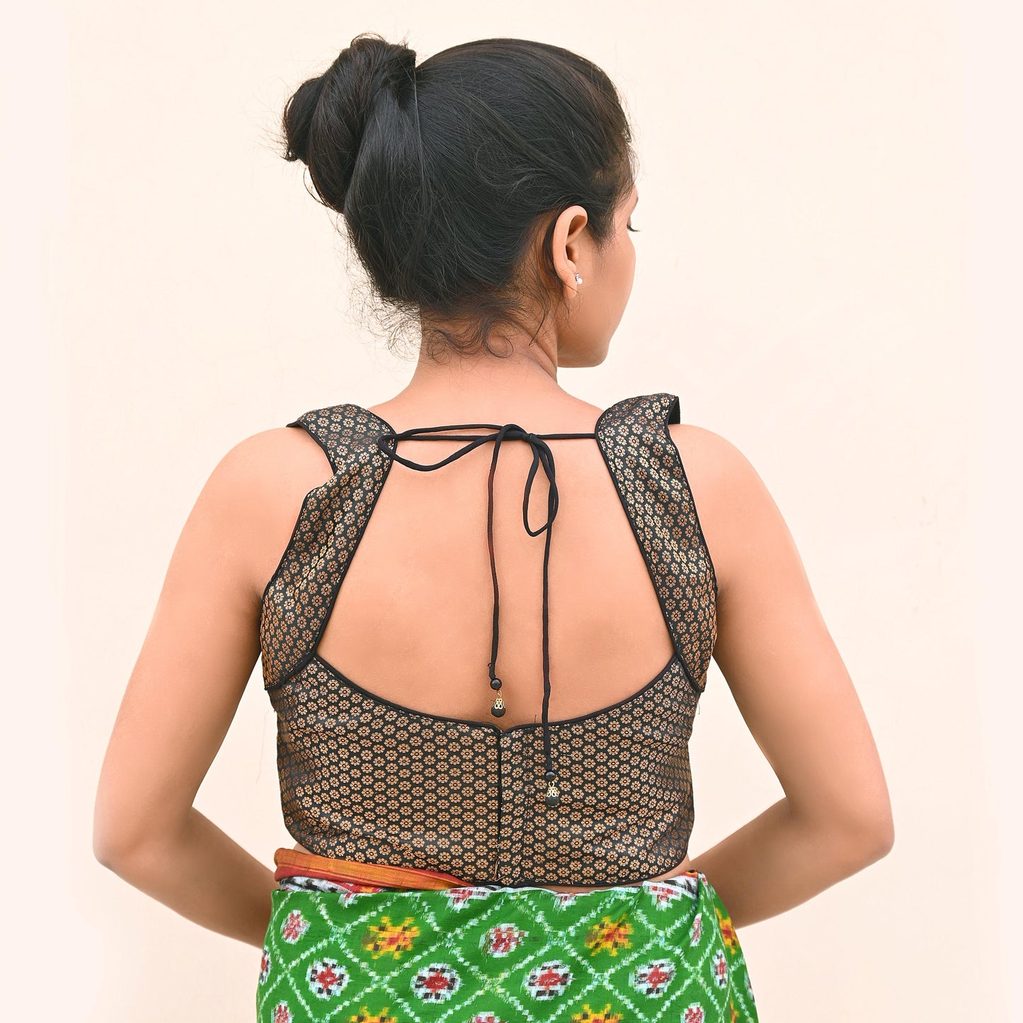 Indian New Black Chanderi silk Woven Brocade Padded Blouse/Top/Crop M Size Party wear Bollywood