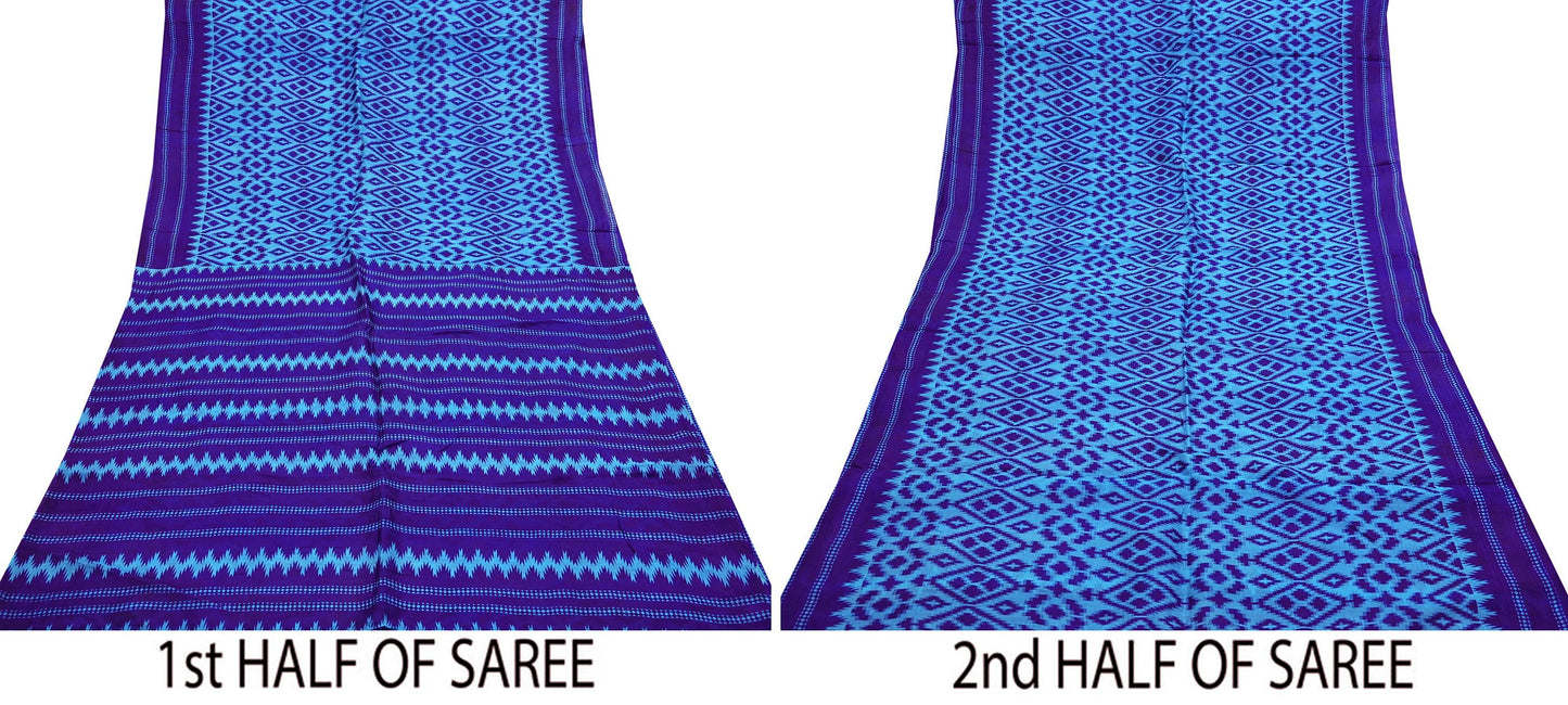Indian Vintage Sari Blue & Green Pure Silk Printed Saree Fabric 5yard Sewing Craft Fabric DressMaking Wrap Floral