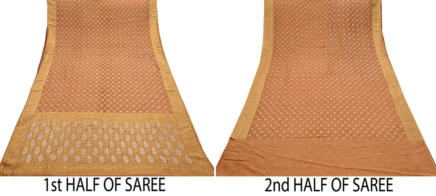 Heavy Saffron Saree Blend Georgette Hand Embroidered Sari Craft Fabric 5Yd Soft Ethnic Zari with Matching Blouse fabric