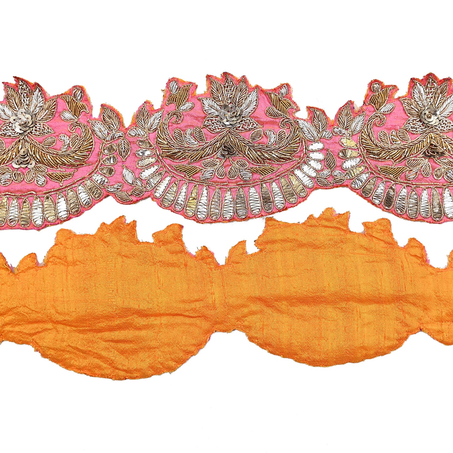 Indian Vintage Peach Sari Border, Anamika Khanna Hand Embroidered Dabka Zari Trim, Designer Craft Lace, Sewing Ribbon 1 Yard