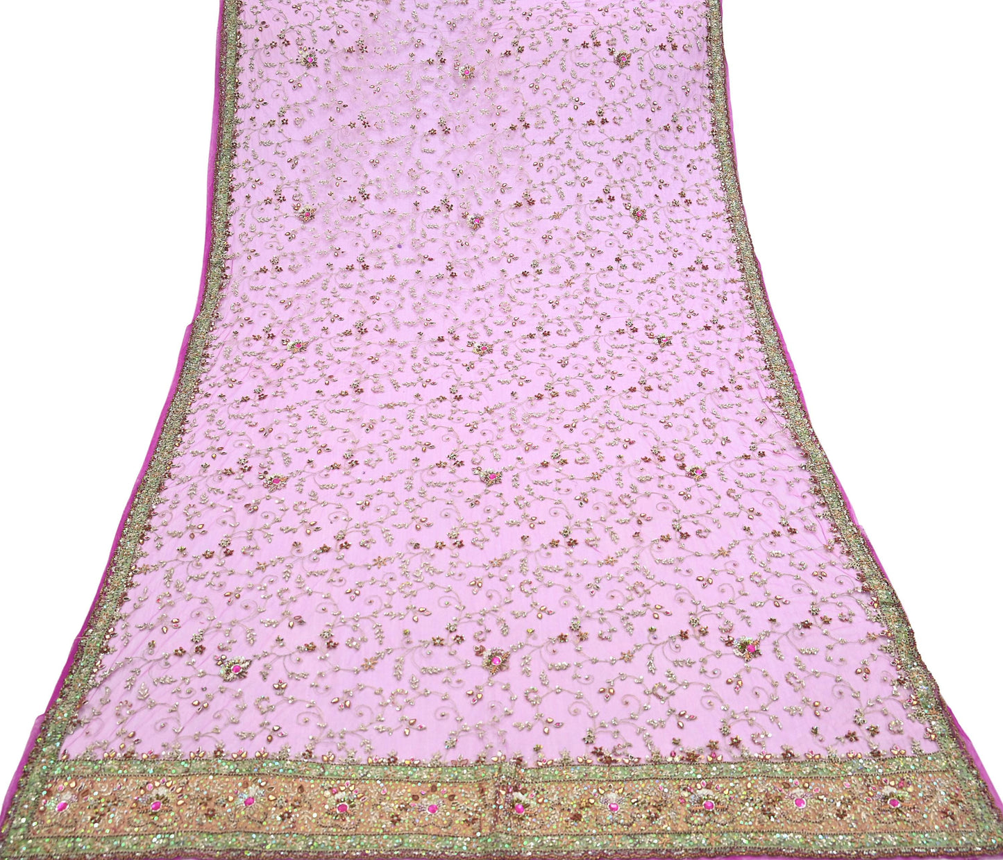 Indian Vintage Heavy Purple Dupatta Net Mesh Long Stole Hand Embroidered Scarves Golden Zardozi Dabka Zari Stole