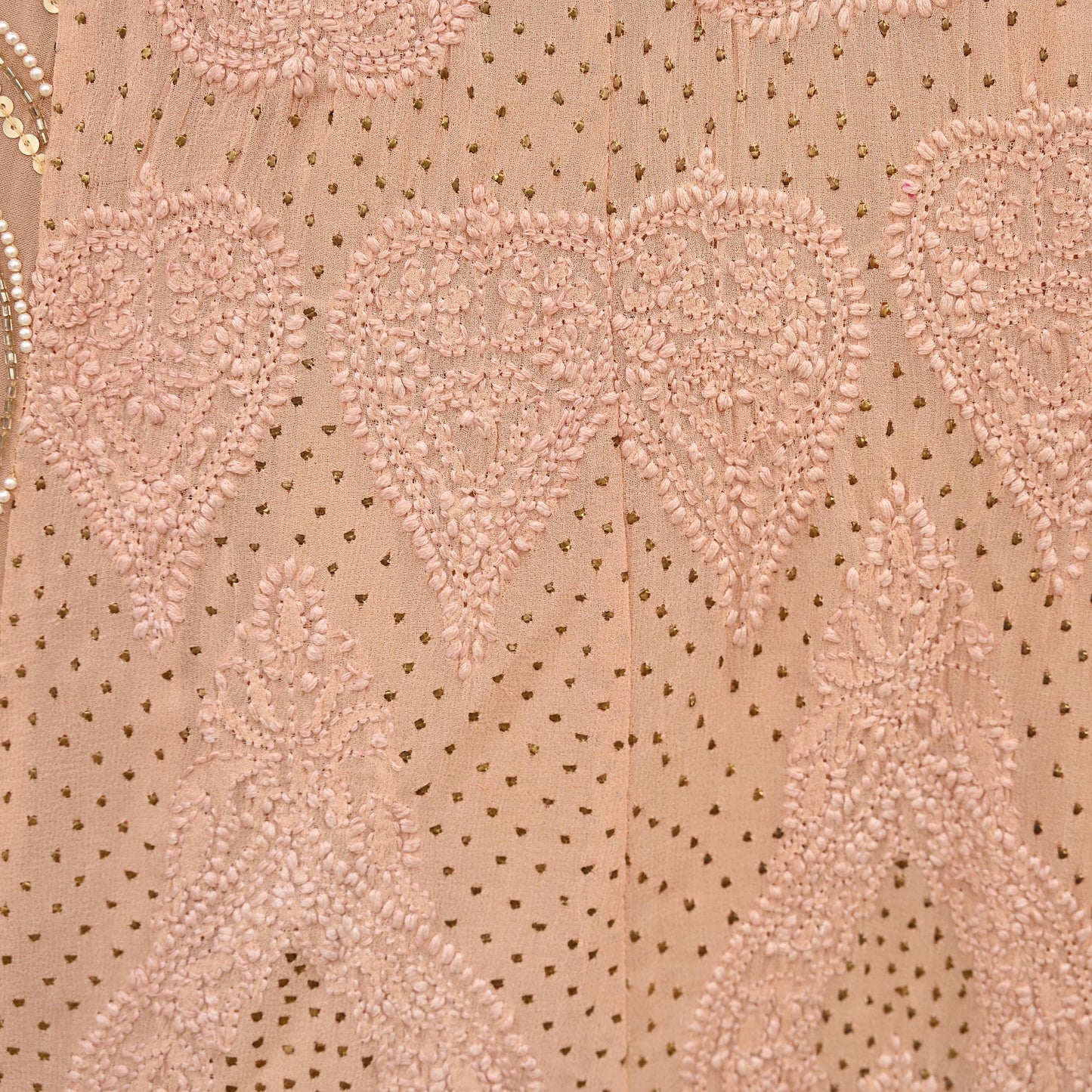 Indian Pre-owned Heavy Hand Embroidered Chikankari/Mukesh Lehenga/Skirt By Designer Abu Jani Pure Georgette Silk