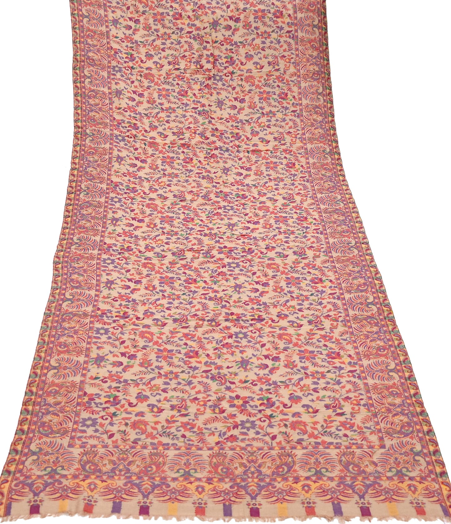 Vintage Brown woolen Shawl Handmade Woven Long Throw Stole Warm Stole Paisley Floral Design Fringes