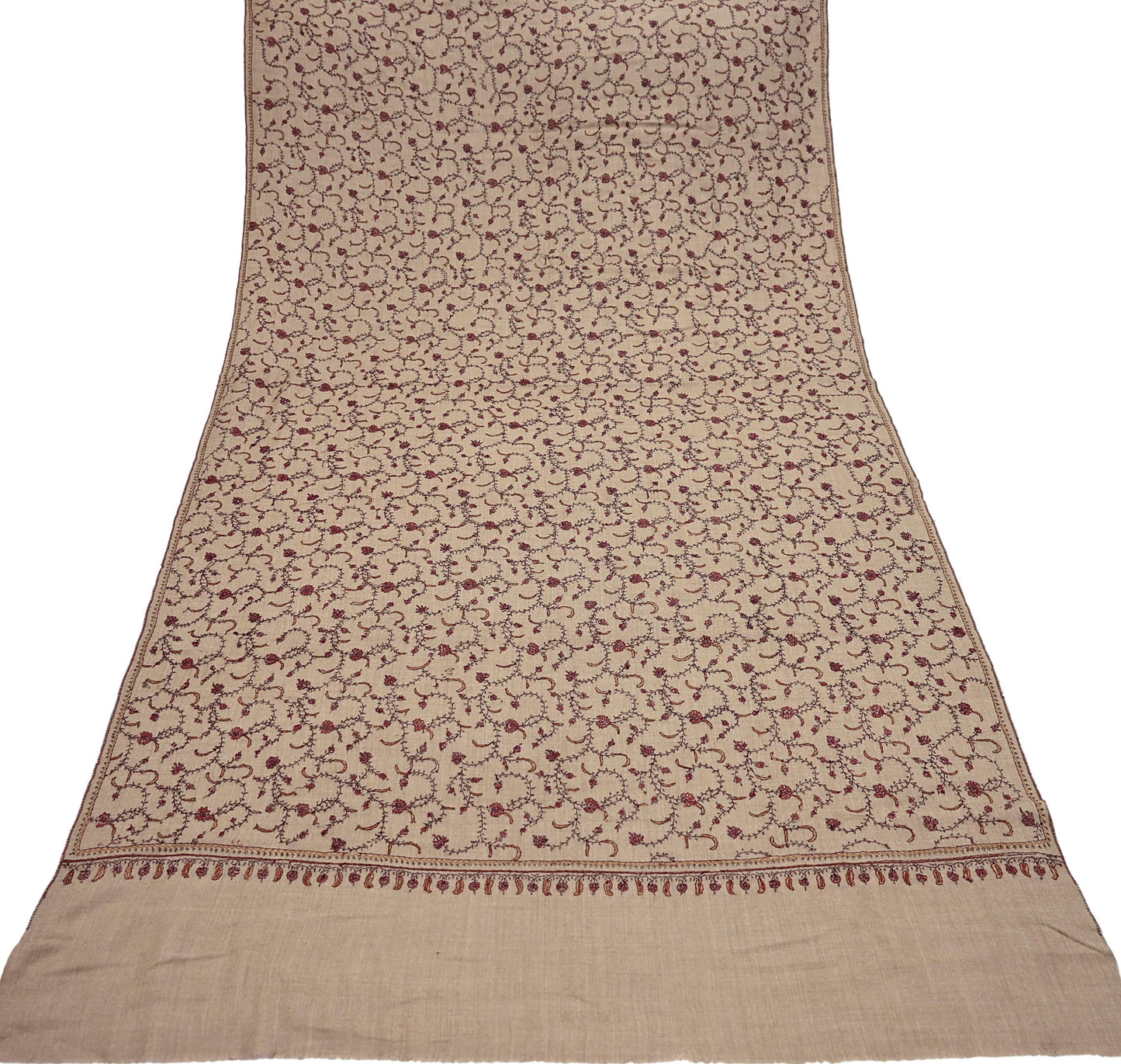 Indian Vintage Brown Shawl Pure Woolen Handmade Suzani Long Throw Stole Warm Design Soft Soft Cozy