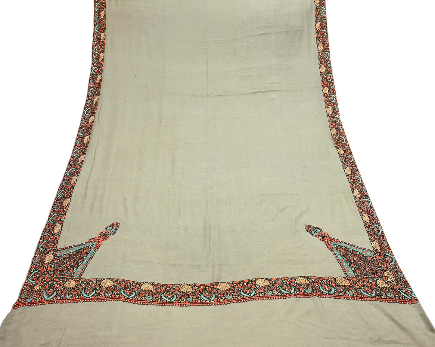 Indian Vintage Green Shawl Pure Pushmina Handmade Suzani Long Throw Stole Warm Paisley Design Soft Cozy