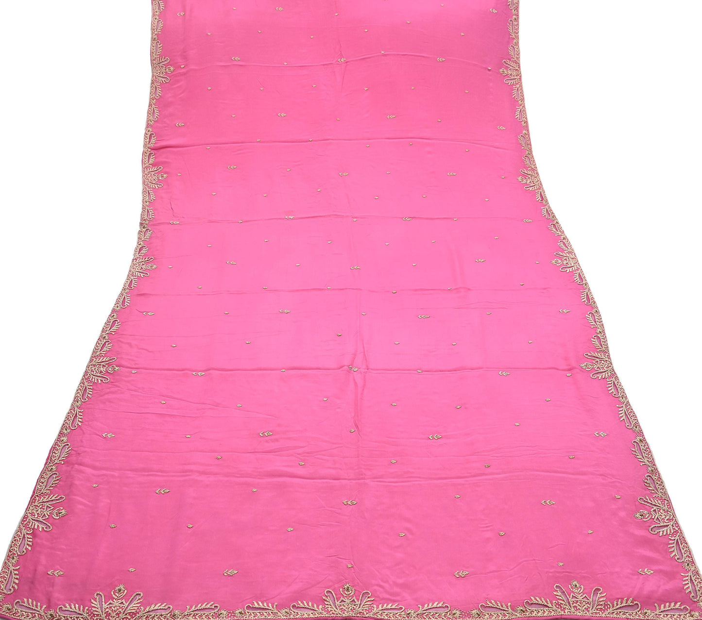 Indian Vintage Heavy Pink Dupatta Pure Crepe Silk Long Stole Hand Embroidered Scarves Dabka Zardozi Zari Scarves Wedding/ Bridal Veil