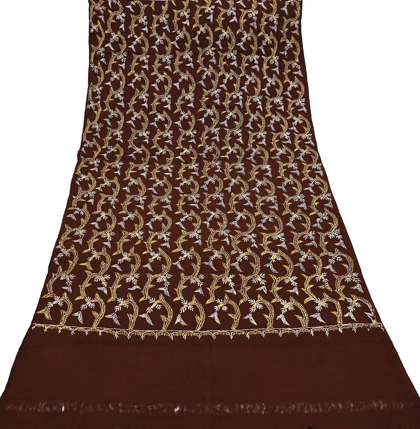 Vintage Wool hand Embroidered Shawl Brown Handcrafted Pure Woolen Wrap Floral Stitch Winter Scarf Warm Christmas Gift for Her