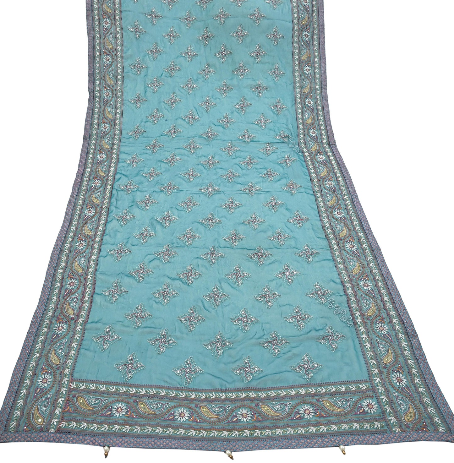 Indian Vintage Dupatta Green Pure Georgette silk Long Stole Hand Embroidered Chikankari Stole Floral Scarf Scarves