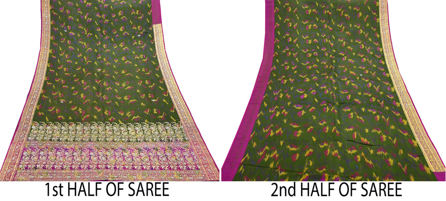 Vintage Multi Heavy Wedding Sari Pure Satin Silk Woven Banarasi Tanchoi Embroidered Sarees 5Yd Craft Fabric Golden Zari Ethnic Dress Making