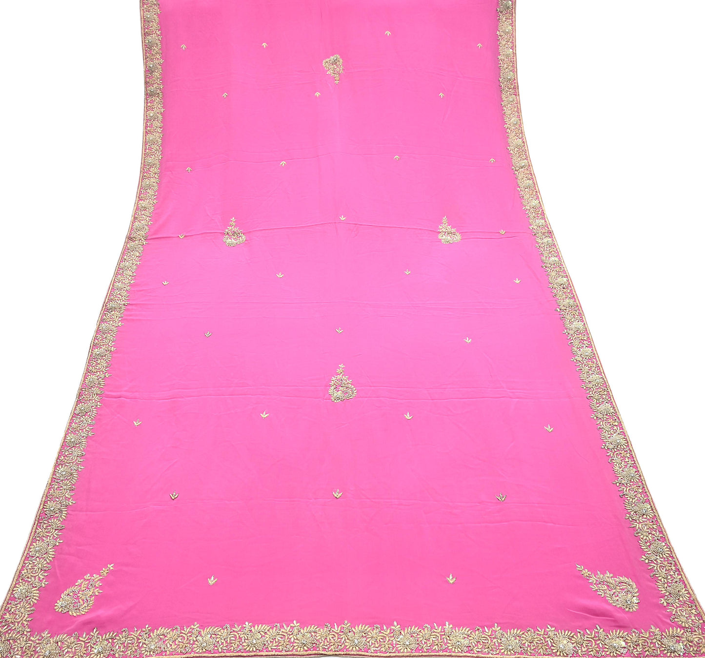 Indian Vintage Heavy Pink Dupatta Pure Crepe Silk Long Stole Hand Embroidered Scarves Dabka Zardozi Zari Scarves Wedding/ Bridal Veil